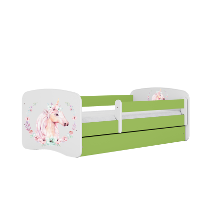 Pat fetite MDF cu desen unicorn Babydream, 140/160/180 cm diverse culori , sertar si saltea [0]