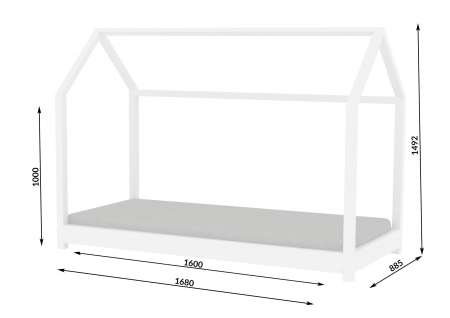 Pat montessori alb in forma de casuta Bella din lemn masiv pin, 160/180/200 cm, design scandinav [2]