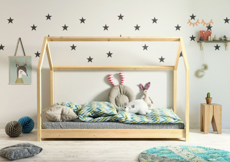 Pat montessori in forma de casuta Bella din lemn masiv pin, 160/180/200 cm, design scandinav [2]