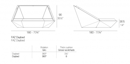 Pat sezlong premium pentru gradina/piscina Faz 180x180 cm forma geometrica moderna, iluminare LED, 54086 - Vondom [3]