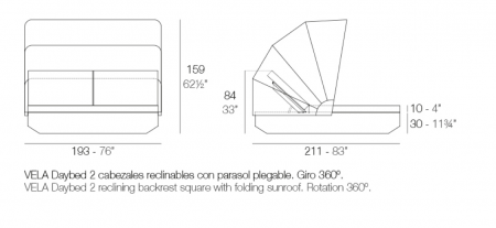 Pat sezlong premium pentru piscina/gradina Vela 200x180 cu copertina retractabila, spatar rabatabil si iluminare LED optionala, 54185 - Vondom [1]