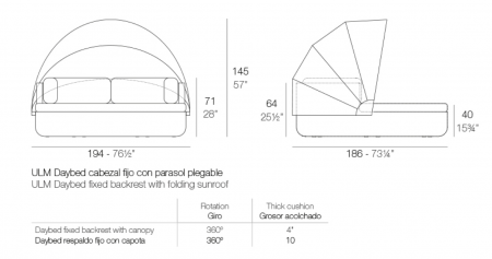 Pat sezlong rotund pentru piscina/gradina Ulm Ø180 cm cu spƒÉtar inalt si copertina retractabila, iluminare LED optionala, 54190 - Vondom [1]