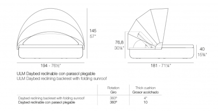 Pat sezlong rotund pentru piscina/gradina Ulm Ø180 cm cu spƒÉtar rabatabil si copertina retractabila, iluminare LED optionala, 54189 - Vondom [1]