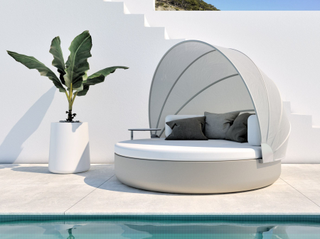 Pat sezlong rotund pentru piscina/gradina Vela Round Ø210 cm cu copertina retractabila, spatar rabatabil si iluminare LED optionala, 54188 - Vondom [7]