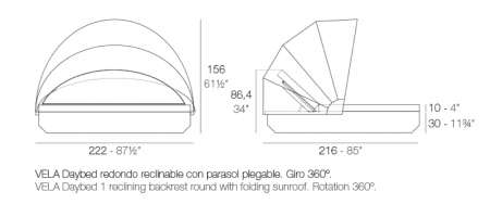 Pat sezlong rotund pentru piscina/gradina Vela Round Ø210 cm cu copertina retractabila, spatar rabatabil si iluminare LED optionala, 54188 - Vondom [1]