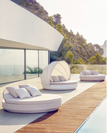 Pat sezlong rotund pentru piscina/gradina Vela Round Ø210 cm cu sptar rabatabil si iluminare LED optionala, 54122 - Vondom [2]