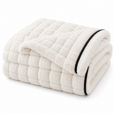 Produse - Pătură plusată cu model în carouri Royal 200x4x150 cm, Plusz Alb - SHP