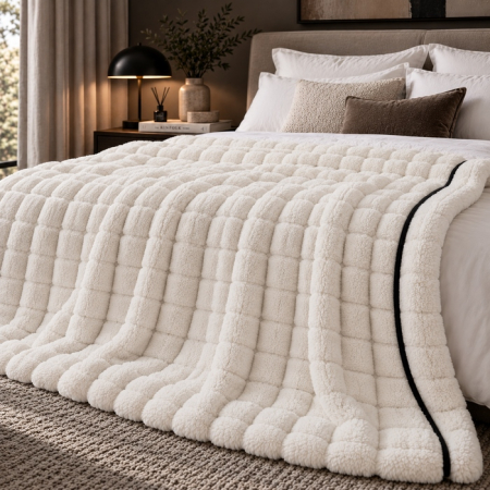 Pătură plusată cu model în carouri Royal 200x4x150 cm, Plusz Alb - SHP [1]