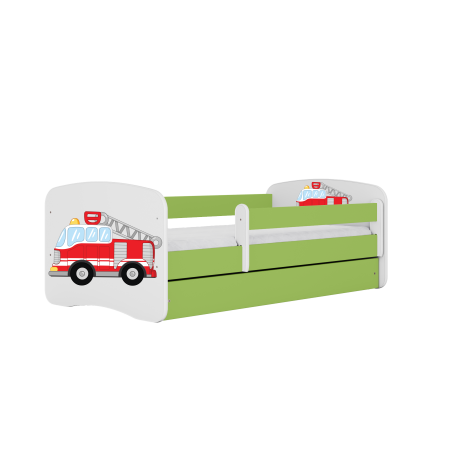 Paturi si canapele pentru copii - Patut baieti cu desen masina pompieri Babydream 140/160/180 cm, MDF diverse culori