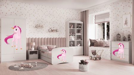 Patut fetite cu desen unicorn Babydream 140/160/180 cm, MDF diverse culori, sertar [2]