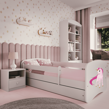 Patut fetite cu desen unicorn Babydream 140/160/180 cm, MDF diverse culori, sertar [3]