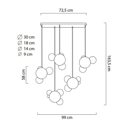 Pendul Capri Line 5 163,5x72x99 cm, Abajururi din Sticlă și Aluminiu Anodizat Auriu - Moosee [6]