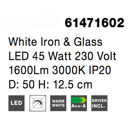 Plafoniera alba LED ondulata Balas Ø40/50/75 cm, fier si sticla, design modern, 61471602 - Novaluce [7]