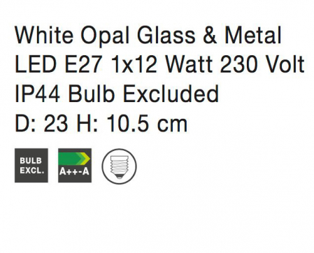 Plafoniera alba rotunda Meto diverse diametre, abajur de sticla, baza metal, 832401 - Novaluce [5]