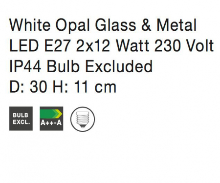 Plafoniera alba rotunda Meto diverse diametre, abajur de sticla, baza metal, 832401 - Novaluce [9]
