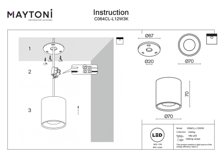 Plafonieră Alfa LED, Aluminiu Alb, 12W, MAYTONI C064CL-L12W3K [3]