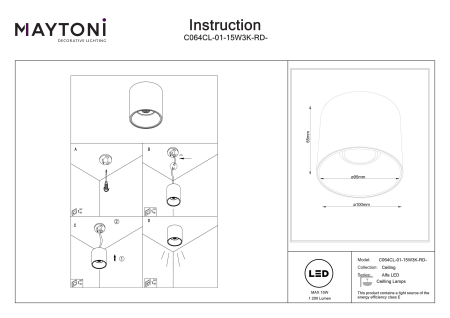 Plafonieră Alfa LED, Aluminiu și plastic Alb, 15W, MAYTONI C064CL-01-15W3K-RD-WB [3]