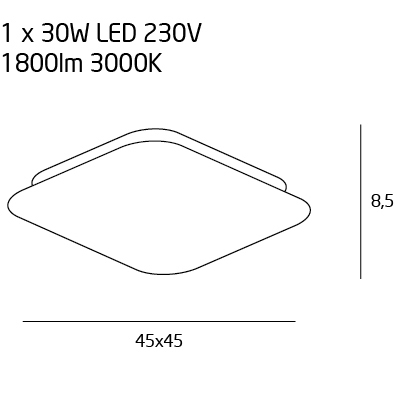 Plafoniera argintie patrata cu iluminare LED Agna 45x45x8,5 cm metal/acril, C0138 - Maxlight [3]