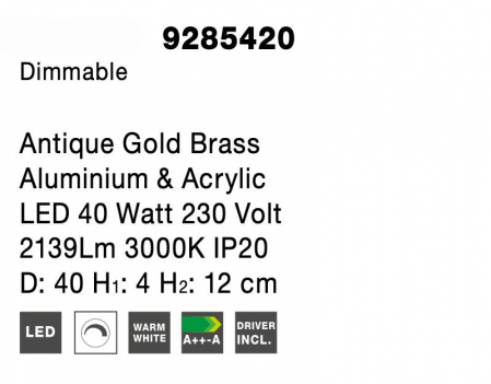 Plafoniera aurie Aliz Ø40/60 cm cu cristale, LED dimabil, design lux, 9285420 - Novaluce [5]