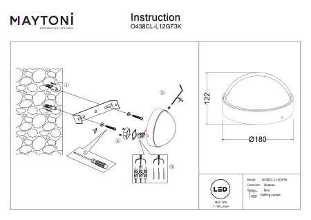 Plafonieră de exterior Mon, Aluminiu și plastic Grafit, 12W, MAYTONI O438CL-L12GF3K [3]