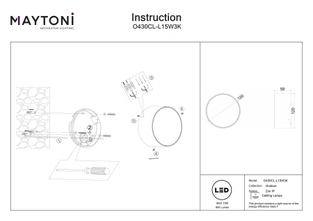 Plafonieră de exterior Zon IP, Aluminiu și plastic Alb, 15W, MAYTONI O430CL-L15W3K [4]