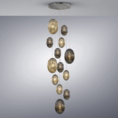 Promotii - Plafoniera de lux cu 13 pendule ovale sticla Kati Ø96 cm LED dimabil, control telecomanda, 752459D - Schuller