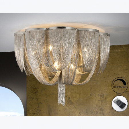 Promotii - Plafoniera dimabila lux extravaganta nichelata Naja Ø 68 cm, lanturi metalice, cu telecomanda, 872469D - Schuller