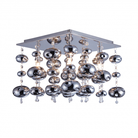 Promotii - Plafoniera patrata crom glam ELLI 35x35 cm detalii tip bule suspendate, 003064-009046 - Zumaline