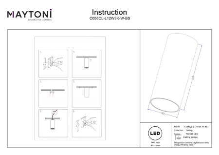 Plafonieră FOCUS LED, Aluminiu Alamă, 12W, MAYTONI C056CL-L12W3K-W-BS [3]