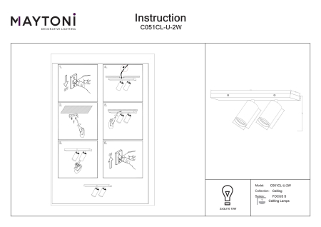 Plafonieră FOCUS S, Aluminiu Alb, 10W, MAYTONI C051CL-U-2W [2]