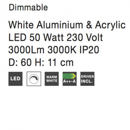 Plafoniera LED dimabila din acril alba Sema Ø 45/60/80 cm, baza metal, 9106244 - Novaluce [3]