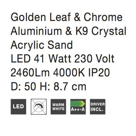 Plafoniera LED lux aurie/argintie rotunda Senia, Ø 50 cm, metal si cristal, 9361085 - Novaluce [3]