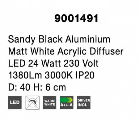 Plafoniera LED moderna alba/neagra cu laterale model geometric Mayna Ø40 cm din metal, 9001491 - Novaluce [6]