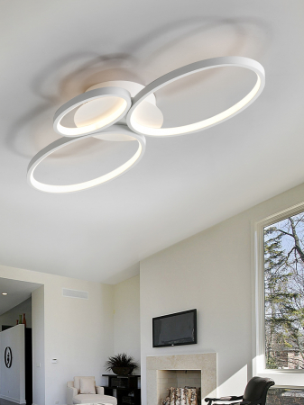 Plafoniera LED premium alba Kerim, design modern, 3 inele metal si acril, 518394 - Schuller [2]
