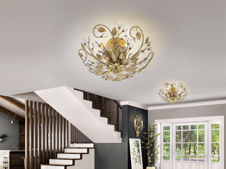 Plafoniera lux clasica rotunda aurie Nessa Ø 45 cm, metal cu cristale, 481541 - Schuller [3]