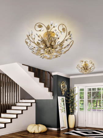 Plafoniera lux clasica rotunda aurie Nessa Ø 45 cm, metal cu cristale, 481541 - Schuller [2]