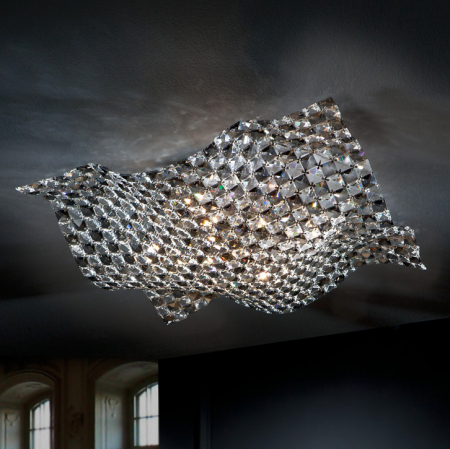 Plafoniere LED - Plafoniera lux patrata Nibisa, 54x54 cm, cristale K9 trasparente si fumurii, 160674 - Schuller