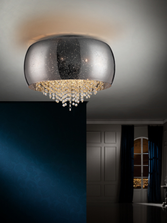 Plafoniera lux rotunda crom Eva Ø 50 cm, sticla suflata si cristale, 618318 - Schuller [2]