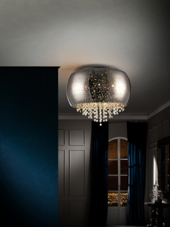 Plafoniera lux rotunda cupru/crom Eva Ø 40 cm, sticla suflata si cristale, 618271 - Schuller [5]