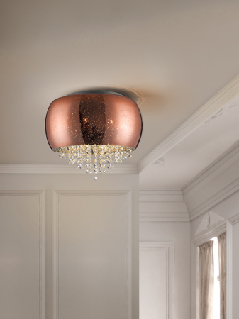 Plafoniera lux rotunda cupru/crom Eva Ø 40 cm, sticla suflata si cristale, 618271 - Schuller [1]