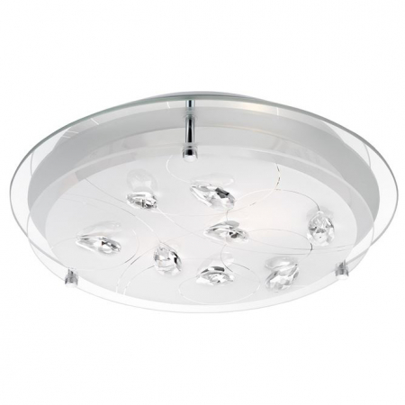 Plafoniere LED - Plafoniera moderna rotunda alba Temito Ø 32/42 cm, abajur din sticla cu cristale, 697001 - Novaluce