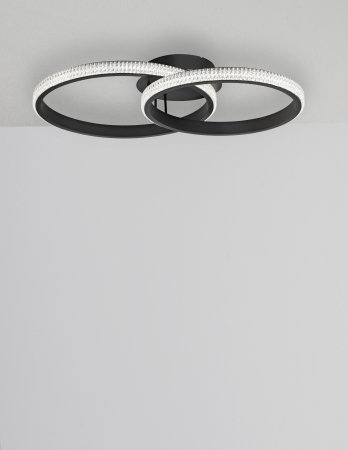 Plafoniera neagra 2 piese rotunde cu cristale acril Michai 62 cm LED, design lux, 9481094 - Novaluce [1]