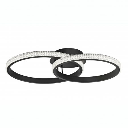 Plafoniere LED - Plafoniera neagra 2 piese rotunde cu cristale acril Michai 62 cm LED, design lux, 9481094 - Novaluce