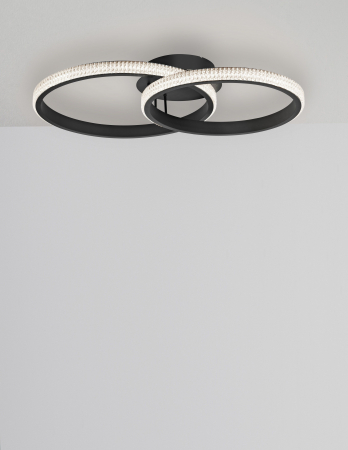 Plafoniera neagra 2 piese rotunde cu cristale acril Michai 62 cm LED, design lux, 9481094 - Novaluce [2]