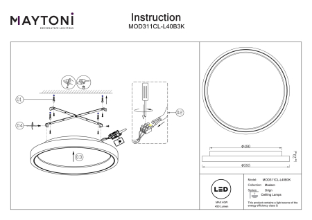 Plafonieră Origin, Metal Negru, 40W, MAYTONI MOD311CL-L40B3K [5]