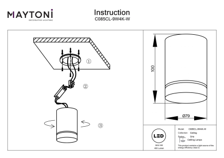 Plafonieră ORLO, Aluminiu Alb, 9W, MAYTONI C085CL-9W4K-W [3]