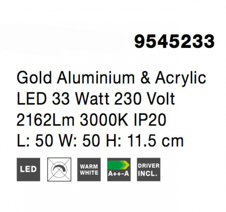 Plafoniera patrata aurie Souma 50 cm, iluminare LED 33W, design modern lux, 9545233 - Novaluce [5]