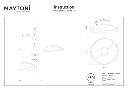 Plafonieră Plons, Aluminiu Alamă, 34W, MAYTONI MOD283CL-L34BS3K [2]