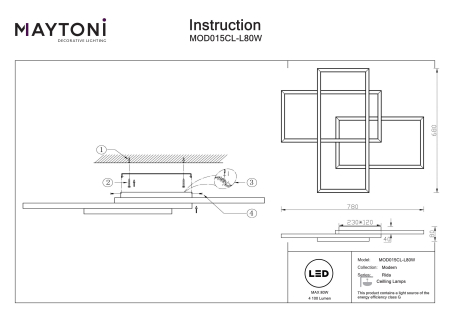 Plafonieră Rida, Aluminiu Alb, 80W, MAYTONI MOD015CL-L80W [2]