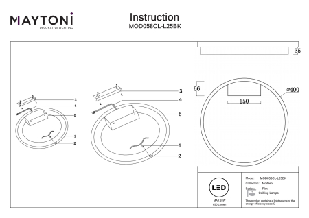 Plafonieră Rim, Aluminiu Negru, 24W, MAYTONI MOD058CL-L25BK [2]